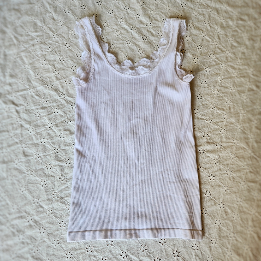 White Lace Trim Tank Top
